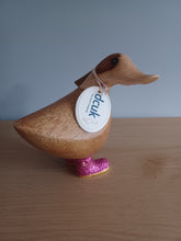 Load image into Gallery viewer, DCUK Wooden Disco Duck Pink Glitter Welly Boots Named CASPER