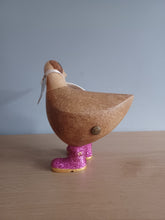 Load image into Gallery viewer, DCUK Wooden Disco Duck Pink Glitter Welly Boots Named CASPER