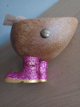 Load image into Gallery viewer, DCUK Wooden Disco Duck Pink Glitter Welly Boots Named CASPER