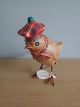 Load image into Gallery viewer, DCUK Garden Bird Red Tartan Hat and Scarf Named Hannah Gift Ornament 12cm Tall