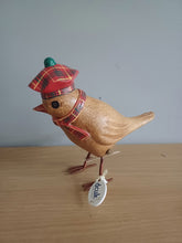 Load image into Gallery viewer, DCUK Garden Bird Red Tartan Hat and Scarf Named Hannah Gift Ornament 12cm Tall