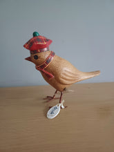 Load image into Gallery viewer, DCUK Garden Bird Red Tartan Hat and Scarf Named Hannah Gift Ornament 12cm Tall