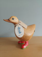 Load image into Gallery viewer, DCUK Wild Welly RED DRAGON BOOTS Wooden Duck Named BEN Collectible Gift Ornament 12cm NEW Wild Welly Range