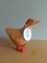 Load image into Gallery viewer, DCUK Wild Welly RED DRAGON BOOTS Wooden Duck Named BEN Collectible Gift Ornament 12cm NEW Wild Welly Range