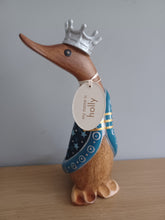 Load image into Gallery viewer, DCUK Blue King Duck Named HOLLY Handpainted Wooden Christmas Duck Ornament Gift 18cm NEW