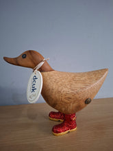 Load image into Gallery viewer, DCUK Wooden Disco Duck Red  Glitter Welly Boots Named PHILIP