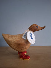 Load image into Gallery viewer, DCUK Wooden Disco Duck Red  Glitter Welly Boots Named PHILIP
