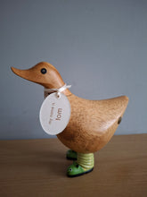 Load image into Gallery viewer, DCUK Wild Welly CATERPILLAR BOOTS Wooden Duck Named TOM Collectible Gift Ornament 12cm NEW
