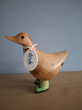 Load image into Gallery viewer, DCUK Wild Welly CATERPILLAR BOOTS Wooden Duck Named TOM Collectible Gift Ornament 12cm NEW