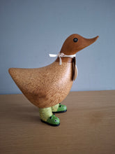 Load image into Gallery viewer, DCUK Wild Welly CATERPILLAR BOOTS Wooden Duck Named TOM Collectible Gift Ornament 12cm NEW