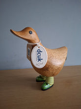 Load image into Gallery viewer, DCUK Wild Welly CATERPILLAR BOOTS Wooden Duck Named TOM Collectible Gift Ornament 12cm NEW