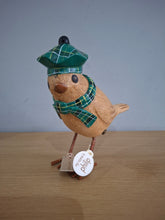 Load image into Gallery viewer, DCUK Garden Bird Green Tartan Hat and Scarf Named PHILIP Wooden Gift
