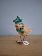 Load image into Gallery viewer, DCUK Garden Bird Green Tartan Hat and Scarf Named PHILIP Wooden Gift