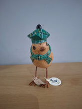 Load image into Gallery viewer, DCUK Garden Bird Green Tartan Hat and Scarf Named PHILIP Wooden Gift