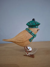 Load image into Gallery viewer, DCUK Garden Bird Green Tartan Hat and Scarf Named PHILIP Wooden Gift