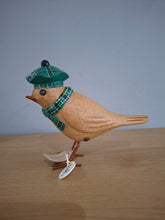 Load image into Gallery viewer, DCUK Garden Bird Green Tartan Hat and Scarf Named PHILIP Wooden Gift