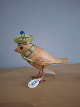 Load image into Gallery viewer, DCUK Garden Bird Green Tartan Hat and Scarf Named BEN  Wooden Gift