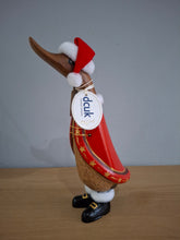 Load image into Gallery viewer, DCUK TRADITIONAL SANTA  DUCKLING Named GARY With Gift Bag Handpainted Wooden Christmas Duck Ornament Gift NEW