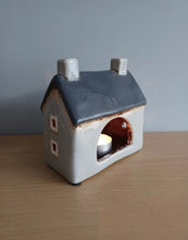 Load image into Gallery viewer, Village Pottery Grey CROFT HOUSE Tea Light Holder Ceramic Gift 12cm NEW