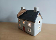 Load image into Gallery viewer, Village Pottery Grey CROFT HOUSE Tea Light Holder Ceramic Gift 12cm NEW
