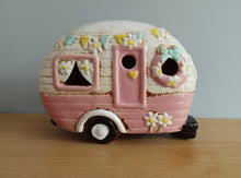 Load image into Gallery viewer, Village Pottery PINK CARAVAN Tea Light Holder Ceramic Gift 18cm NEW