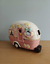 Load image into Gallery viewer, Village Pottery PINK CARAVAN Tea Light Holder Ceramic Gift 18cm NEW