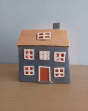 Load image into Gallery viewer, Village Pottery Tea Light House Ochre Grey Ceramic Gift