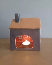 Load image into Gallery viewer, Village Pottery Tea Light House Ochre Grey Ceramic Gift