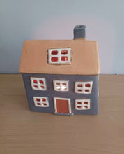 Load image into Gallery viewer, Village Pottery Tea Light House Ochre Grey Ceramic Gift