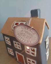 Load image into Gallery viewer, Village Pottery Tea Light House Ochre Grey Ceramic Gift