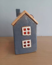 Load image into Gallery viewer, Village Pottery Tea Light House Ochre Grey Ceramic Gift