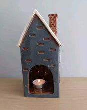 Load image into Gallery viewer, Village Pottery Navy Grey Porch HouseTea Light Holder Ceramic Gift