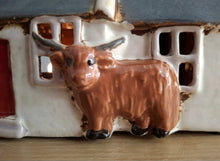 Load image into Gallery viewer, Village Pottery CROFT HOUSE with HIGHLAND COW Tea Light Holder
