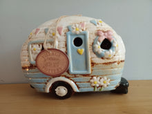 Load image into Gallery viewer, Village Pottery BLUE CARAVAN Tea Light Holder Ceramic Gift 18cm NEW