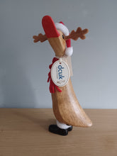 Load image into Gallery viewer, DCUK RUDOLF REINDEER DUCKLING Named IVY With Gift Bag Handpainted Wooden Christmas Duck Ornament Gift 18cm NEW