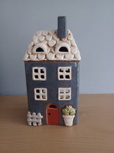 Load image into Gallery viewer, Village Pottery Navy Garden House Tea Light Holder Gift Ornament Decoration 22cm NEW
