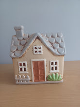 Load image into Gallery viewer, Village Pottery Cottage Tea Light Holder With Chimney Cream and Grey Garden House Tea Light 15cm NEW