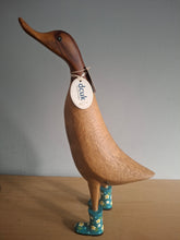 Load image into Gallery viewer, DCUK Wooden Duck Named LOUISE Teal Floral Boots 35cm Free Gift Box