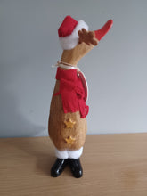 Load image into Gallery viewer, DCUK RUDOLF REINDEER DUCKLING Named IVY With Gift Bag Handpainted Wooden Christmas Duck Ornament Gift 18cm NEW