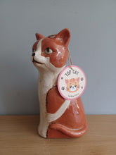 Load image into Gallery viewer, Ginger Tom Cat Vase Ceramic Top Cat Vase by Village Pottery 20cm Tall NEW