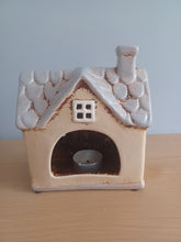 Load image into Gallery viewer, Village Pottery Cottage Tea Light Holder With Chimney Cream and Grey Garden House Tea Light 15cm NEW