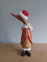 Load image into Gallery viewer, DCUK TRADITIONAL SANTA  DUCKLING Named EVE With Gift Bag Handpainted Wooden Christmas Duck Ornament Gift 18cm NEW