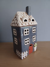 Load image into Gallery viewer, Village Pottery Navy Garden House Tea Light Holder Gift Ornament Decoration 22cm NEW