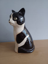 Load image into Gallery viewer, Black and White Cat Kitten Vase Ceramic Top Cat Vase by Village Pottery 20cm Tall NEW