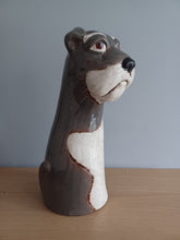 Load image into Gallery viewer, VILLAGE POTTERY TOP DOG VASE CERAMIC GREY AND WHITE SCHNAUZER VASE 26cm