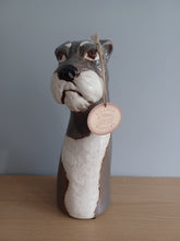 Load image into Gallery viewer, VILLAGE POTTERY TOP DOG VASE CERAMIC GREY AND WHITE SCHNAUZER VASE 26cm