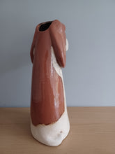 Load image into Gallery viewer, VILLAGE POTTERY TOP DOG VASE CERAMIC BROWN AND WHITE BASSETT HOUND VASE 26cm