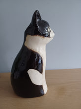 Load image into Gallery viewer, Black and White Cat Kitten Vase Ceramic Top Cat Vase by Village Pottery 20cm Tall NEW