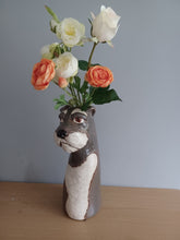 Load image into Gallery viewer, VILLAGE POTTERY TOP DOG VASE CERAMIC GREY AND WHITE SCHNAUZER VASE 26cm