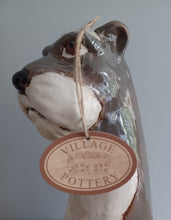 Load image into Gallery viewer, VILLAGE POTTERY TOP DOG VASE CERAMIC GREY AND WHITE SCHNAUZER VASE 26cm